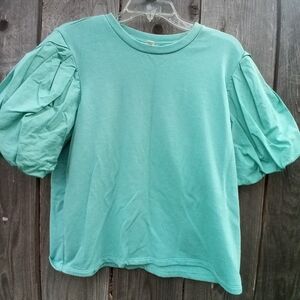 a.n.a A NEW APPROACH BLOUSE WOMEN'S SIZE XL TEAL COLOR PULL ON PUFF 3/4 SLEEVE